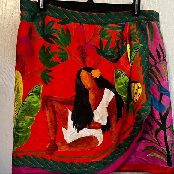FARM Rio Dresses & Skirts - FARM Rio Red Tropical Asymmetrical Wrap Skirt(Botanical Print)